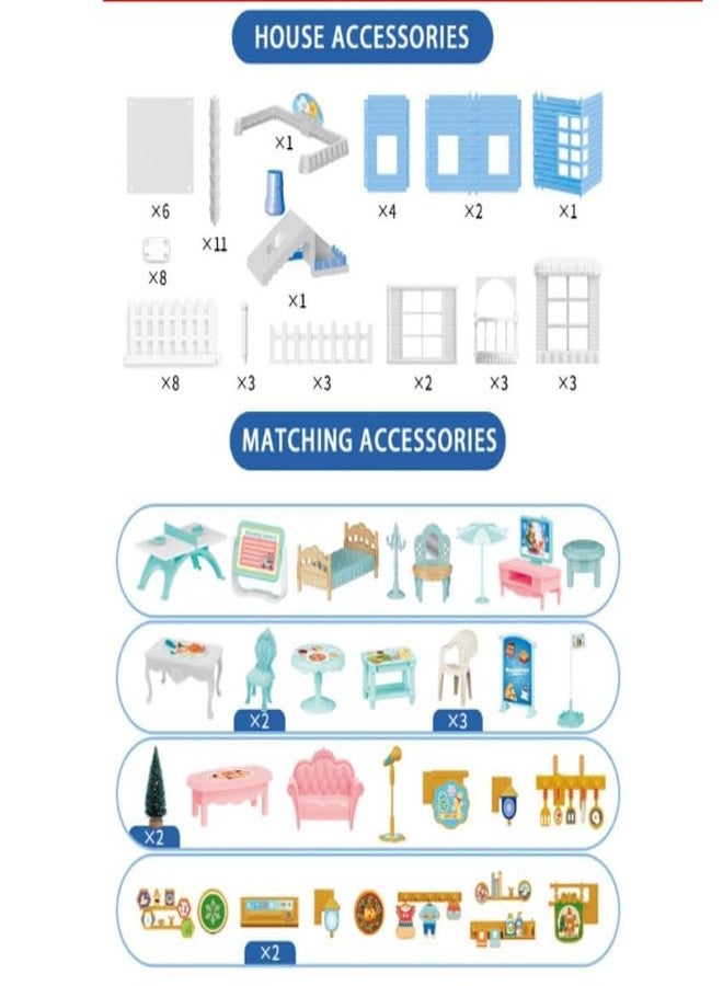 EXOMOON بيت أحلام إكسومون للبنات - بيت دمى للأطفال الصغار مكون من طابقين و3 غرف - بيت لعب مع ملحقات - لعبة هدية إبداعية للبنات (أزرق) - Image 3